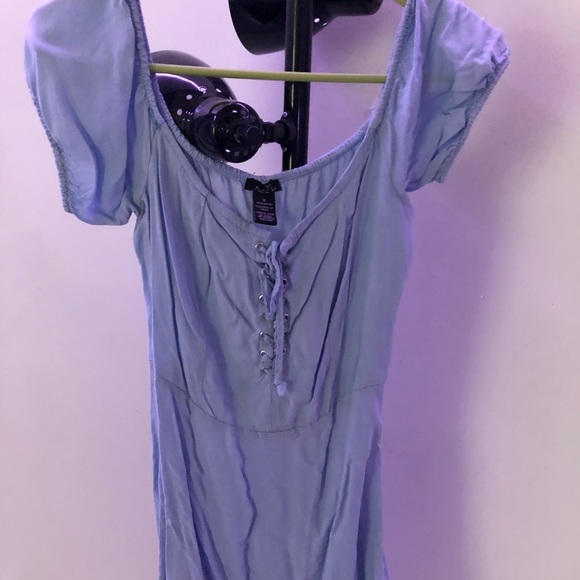 Fit and Flare Light Blue Lace Up Mini Dress - Picture 1 of 2
